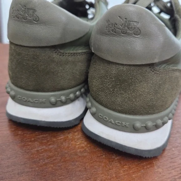 Coach Leather Olive Green Studded Sneakers Moonlight Olive womens size 8.5 EUC - Picture 7 of 14